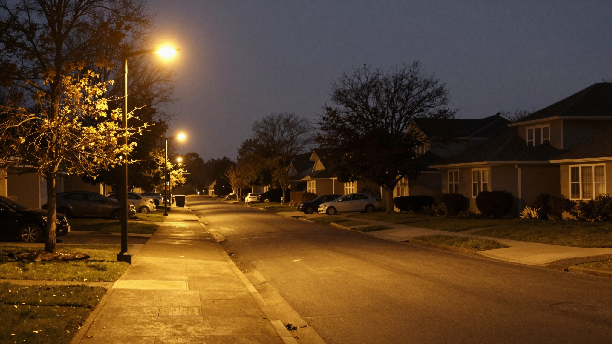 Streetlights illuminating a neighborhood for Operation Light of God
